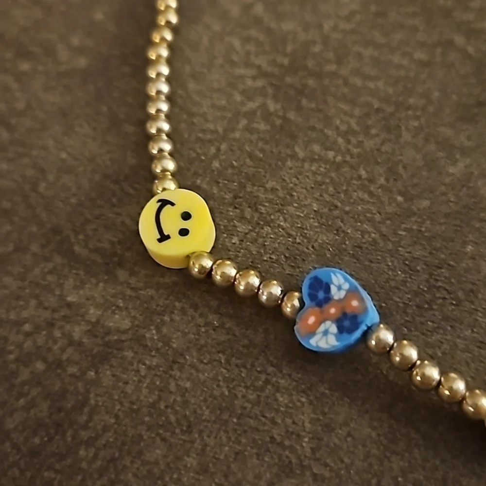 3/$25 Girls Smiley Face Hearts Gold Beaded Necklace
